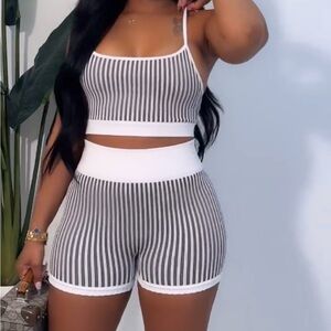 Striped chocolate and cream Two-Piece biker Set
